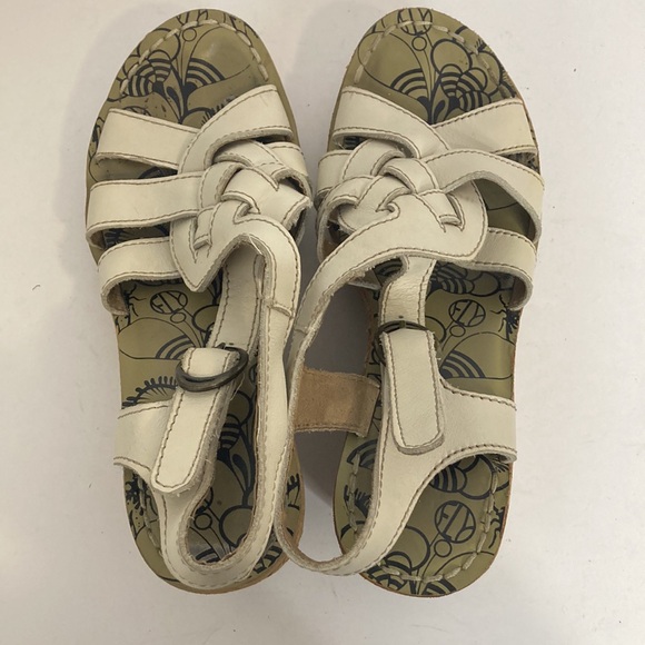 Fly London Shoes Womens 38 7.5 8 Cream Beige Leather Cork Wedge Platform Sandals - Picture 9 of 13